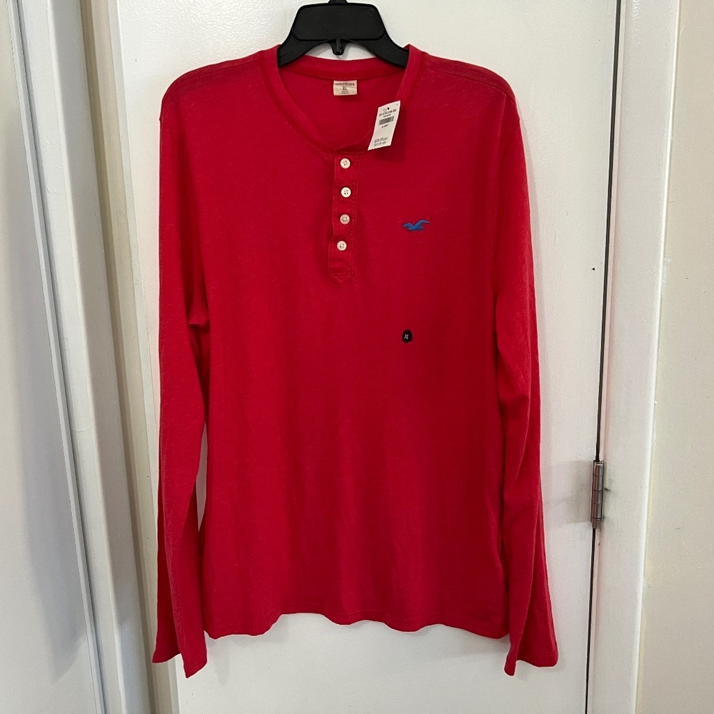 Hollister T-shirt Mens RED Cotton Blend Long Sleeve Size XL